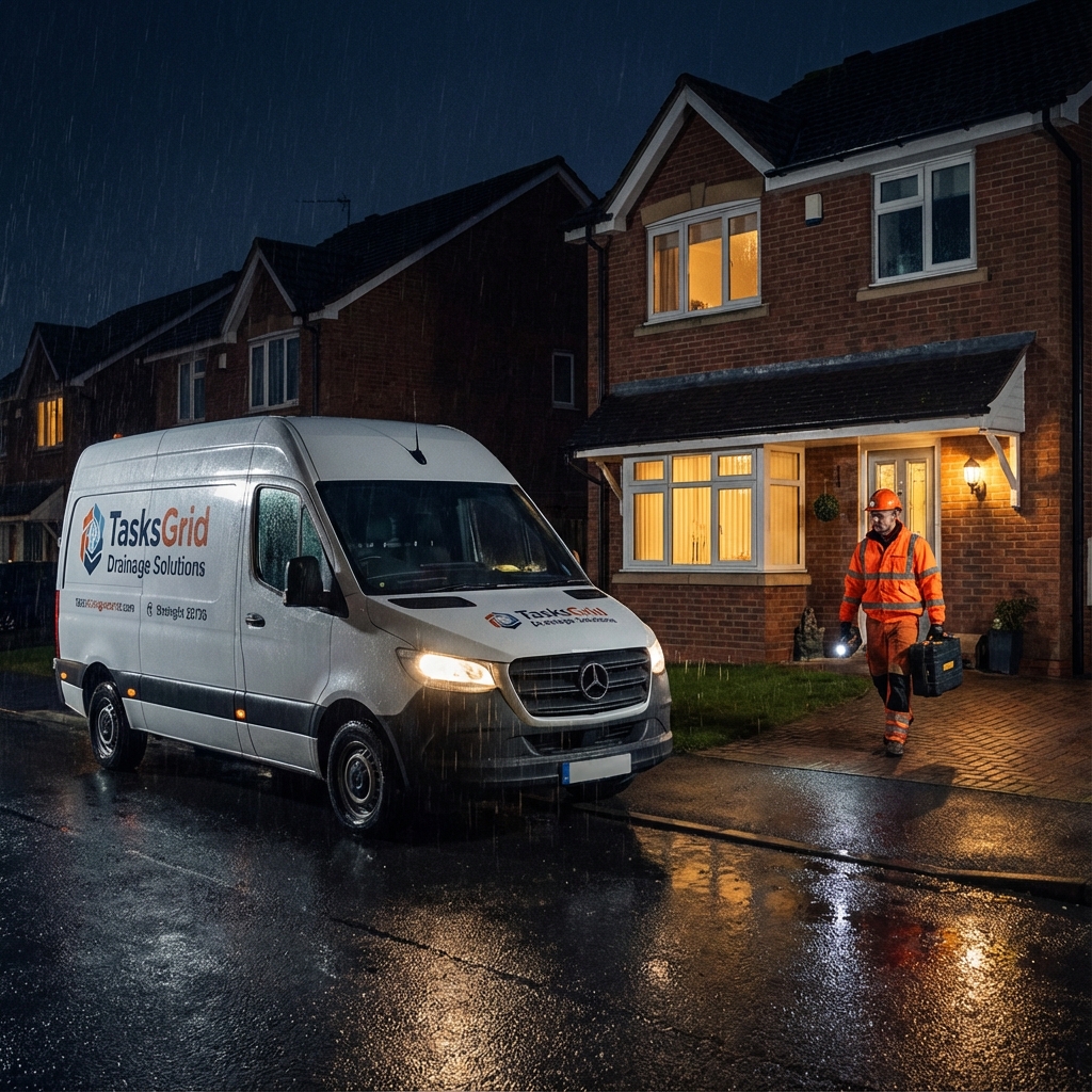 TasksGrid emergency drainage van responding at night
