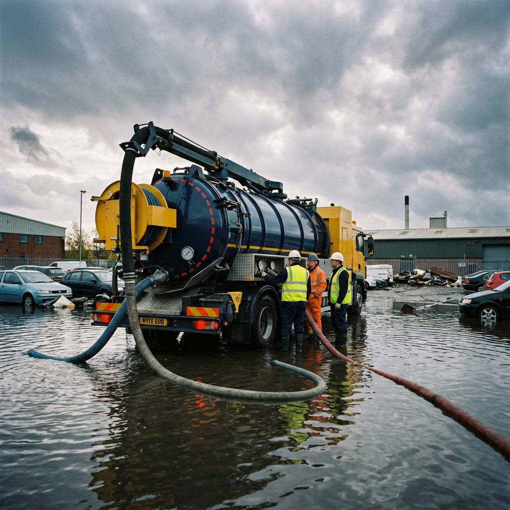 Tanker removing flood water
